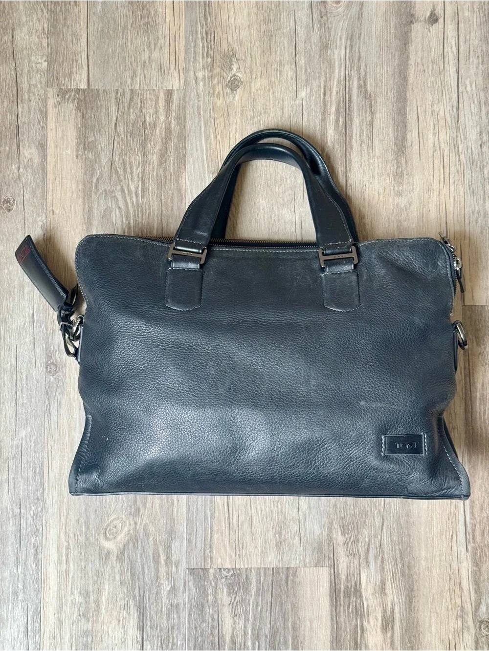 TUMI Black Pebbled Leather Briefcase Laptop Bag Business Messenger Carryall